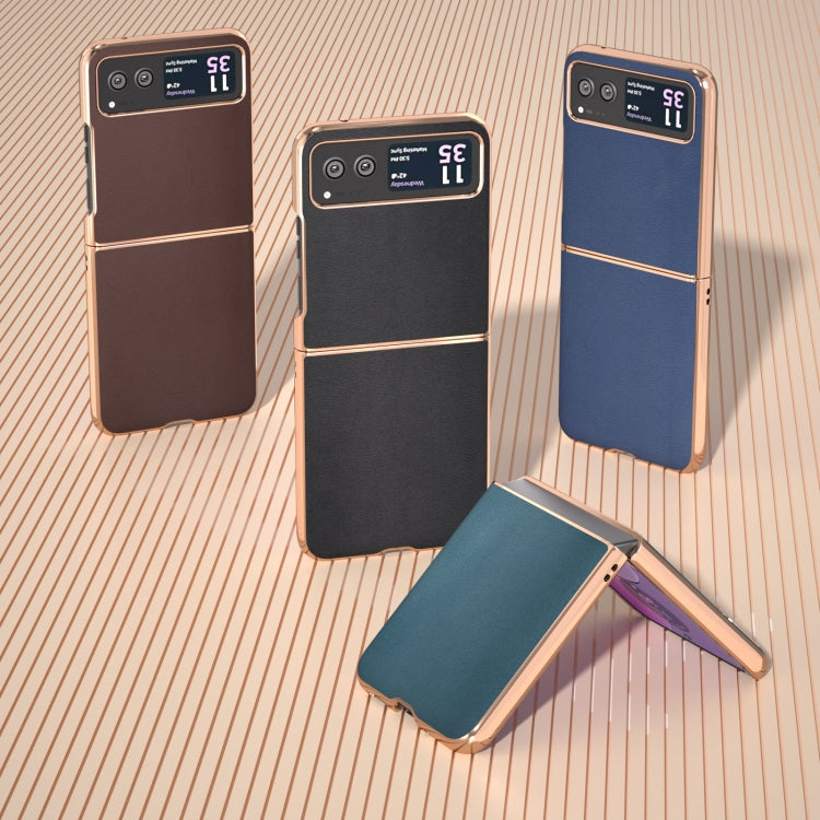 For Motorola Razr 40 Nano Plating Genuine Leather Xiaoya Series Phone Case(Blue)