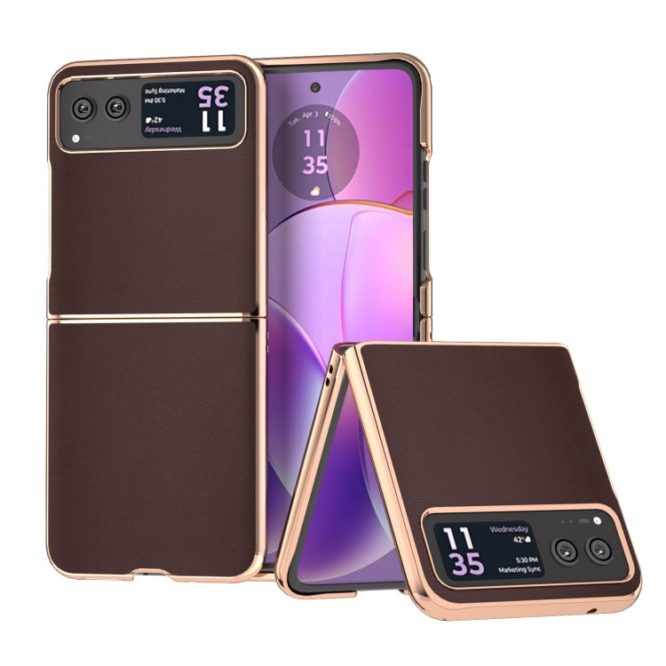 For Motorola Razr 40 Nano Plating Genuine Leather Xiaoya Series Phone Case(Coffee)