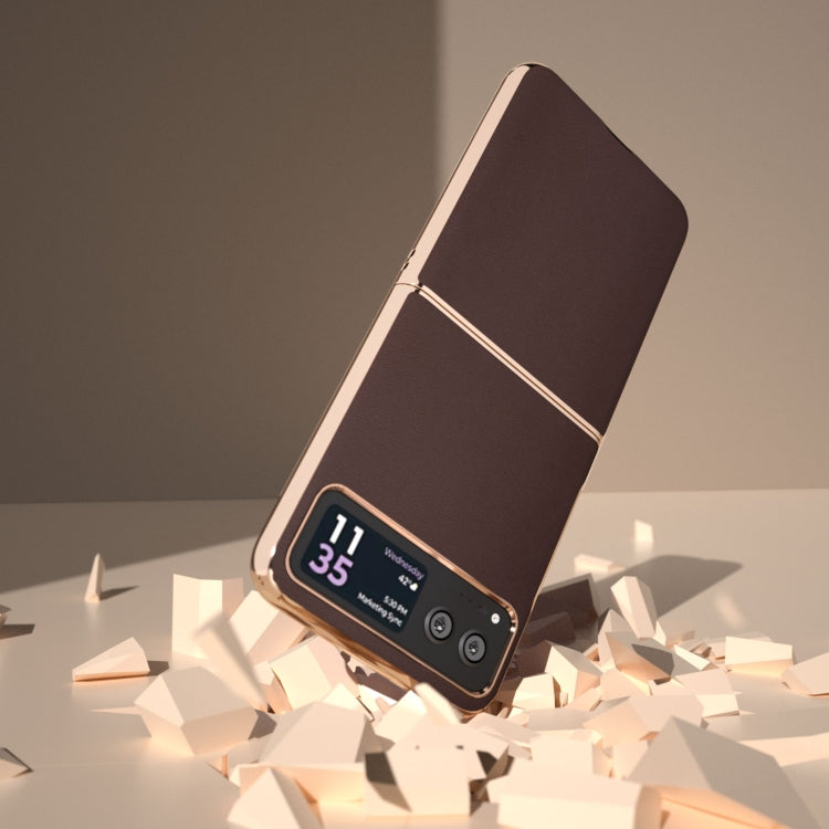 For Motorola Razr 40 Nano Plating Genuine Leather Xiaoya Series Phone Case(Coffee)