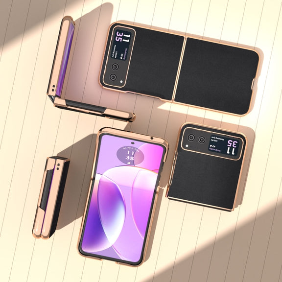 For Motorola Razr 40 Nano Plating Genuine Leather Xiaoya Series Phone Case(Black)