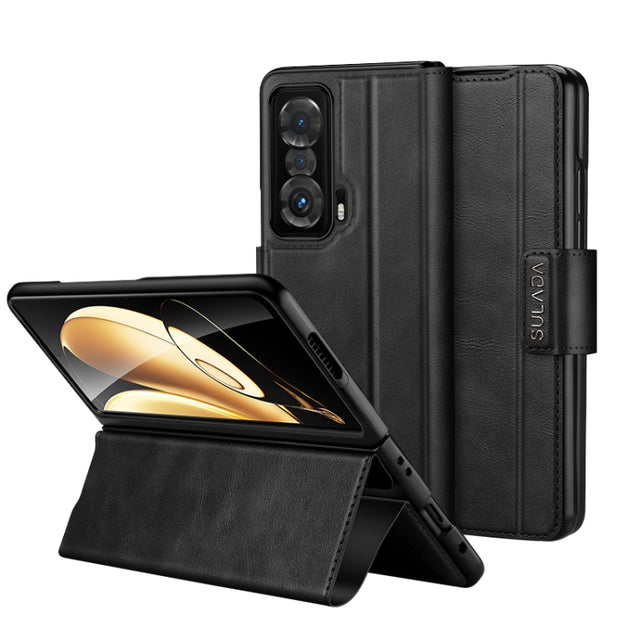 For Honor Magic V SULADA All-inclusive Magnetic Snap Flip Leather Phone Case(Black)