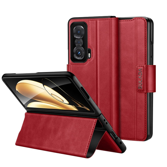 For Honor Magic V SULADA All-inclusive Magnetic Snap Flip Leather Phone Case(Red)