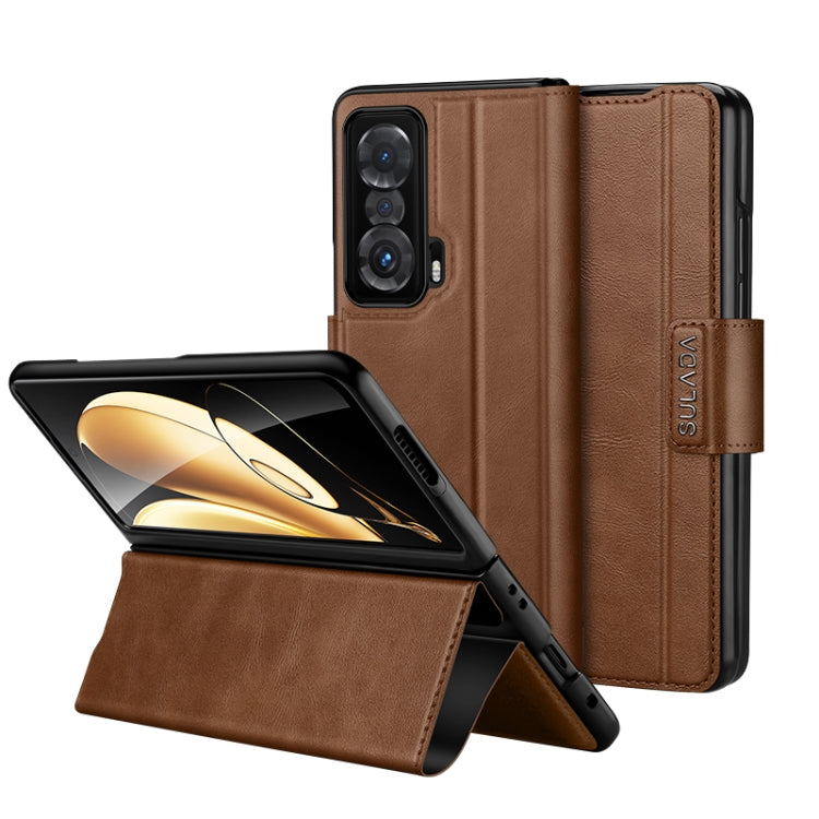 For Honor Magic V SULADA All-inclusive Magnetic Snap Flip Leather Phone Case(Brown)