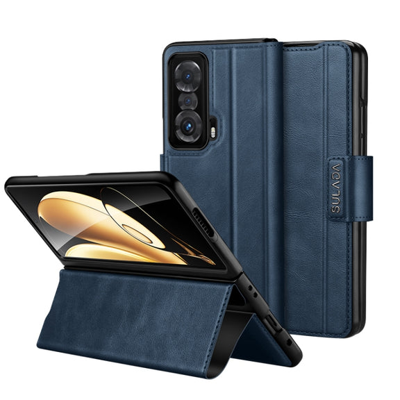 For Honor Magic V SULADA All-inclusive Magnetic Snap Flip Leather Phone Case(Blue)