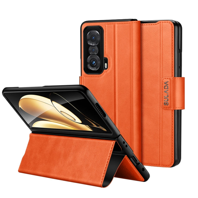 For Honor Magic V SULADA All-inclusive Magnetic Snap Flip Leather Phone Case(Orange)