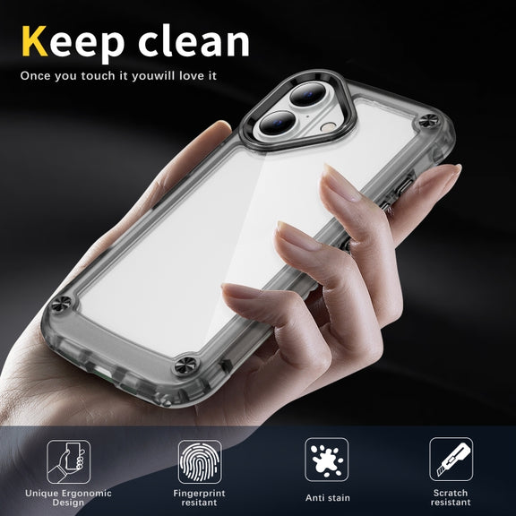 For iPhone 16 Skin Feel TPU + PC Phone Case(Transparent Black)