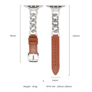 For Apple Watch SE 2023 44mm Chain Genuine Leather Watch Band, Size: L(Rose Gold Pink)