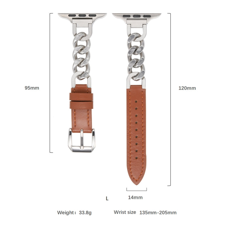 For Apple Watch Series 9 45mm Chain Genuine Leather Watch Band, Size: L(Gold Grey)