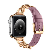 For Apple Watch Series 4 40mm Chain Genuine Leather Watch Band, Size: S(Rose Gold Pale Mauve)