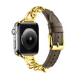 For Apple Watch 38mm Chain Genuine Leather Watch Band, Size: S(Gold Dark Brown) - free shipping - PMC TechLife - Order now!