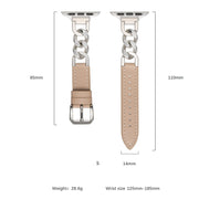 For Apple Watch 38mm Chain Genuine Leather Watch Band, Size: S(Rose Gold Beige)