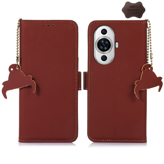 For Huawei Nova 11 Genuine Leather Magnetic RFID Leather Phone Case(Coffee)