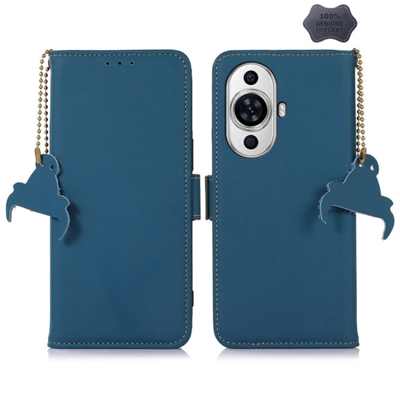 For Huawei Nova 11 Genuine Leather Magnetic RFID Leather Phone Case(Blue)
