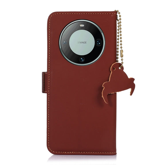For Huawei Mate 60 Genuine Leather Magnetic RFID Leather Phone Case(Coffee)