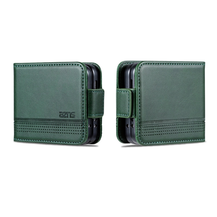 For Samsung Galaxy Z Flip5 5G AZNS Magnetic Calf Texture Flip Leather Phone Case(Dark Green)