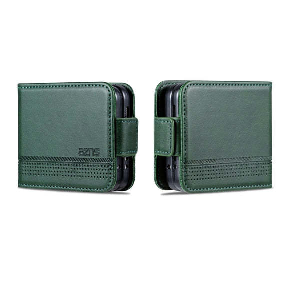 For Samsung Galaxy Z Flip5 5G AZNS Magnetic Calf Texture Flip Leather Phone Case(Dark Green)