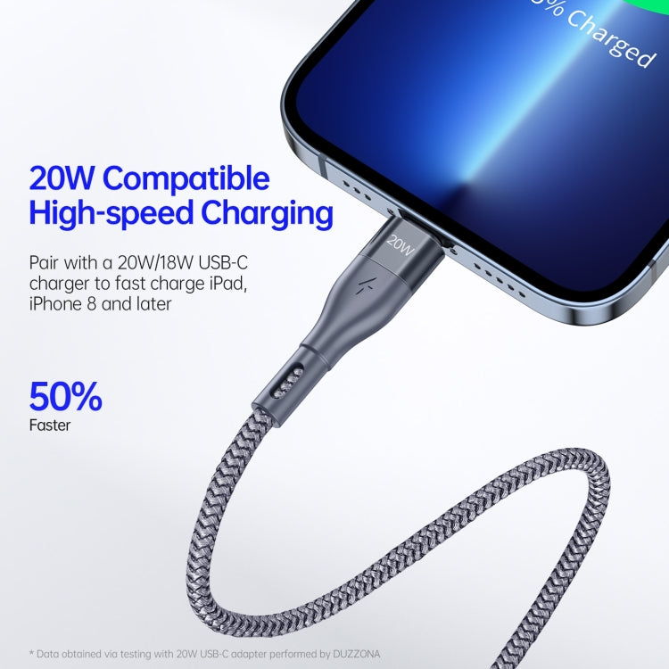DUZZONA A1 PD 20W Type-C to 8 Pin Fast Charging Data Cable, Length:2m(Grey)