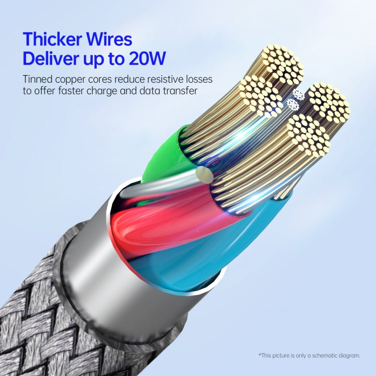 DUZZONA A1 PD 20W Type-C to 8 Pin Fast Charging Data Cable, Length:3m(Grey)