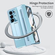 For Samsung Galaxy Z Fold5 5G Integrated Full Coverage Pen Slot Folding Phone Case with Stylus(Blue)