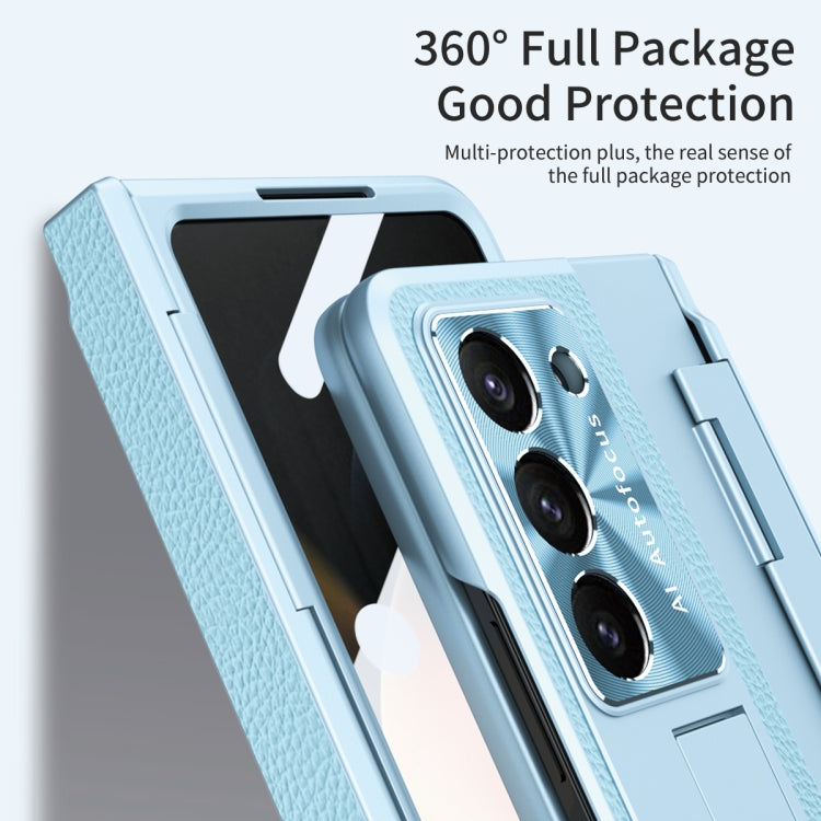 For Samsung Galaxy Z Fold5 5G Integrated Full Coverage Pen Slot Folding Phone Case with Stylus(Blue)