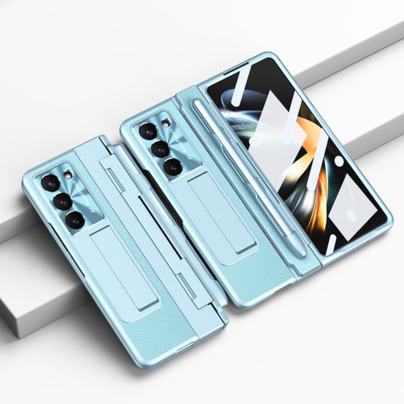 For Samsung Galaxy Z Fold5 5G Integrated Full Coverage Pen Slot Folding Phone Case with Stylus(Blue)
