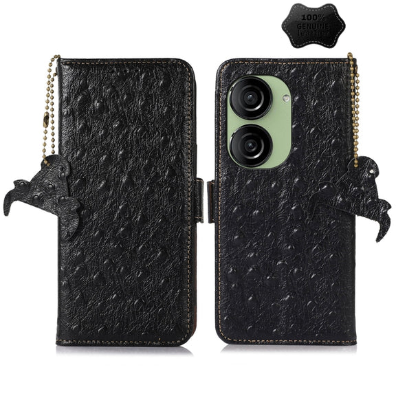For Asus Zenfone 10 / Zenfone 9 Ostrich Pattern Genuine Leather RFID Phone Case(Black)