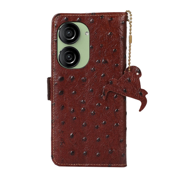 For Asus Zenfone 10 / Zenfone 9 Ostrich Pattern Genuine Leather RFID Phone Case(Coffee)