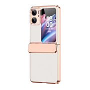 For OPPO Find N2 Flip Plated Plain Leather Folding Phone Case with Hinge(White)