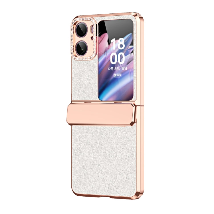 For OPPO Find N2 Flip Plated Plain Leather Folding Phone Case with Hinge(White)