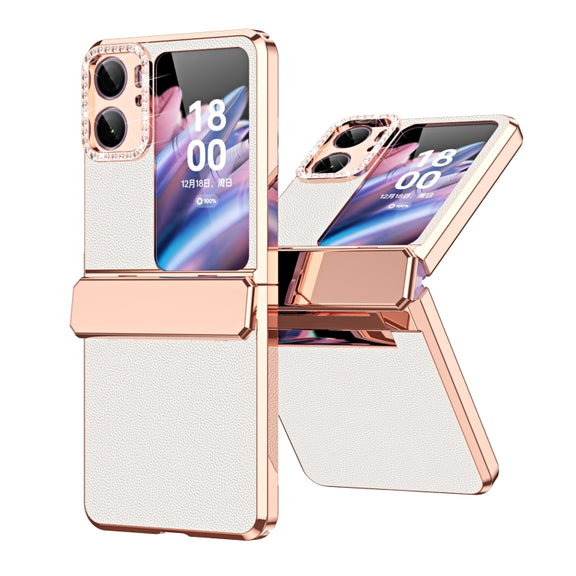 For OPPO Find N2 Flip Plated Plain Leather Folding Phone Case with Hinge(White)