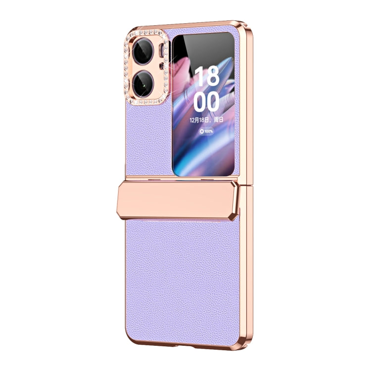 For OPPO Find N2 Flip Plated Plain Leather Folding Phone Case with Hinge(Purple)
