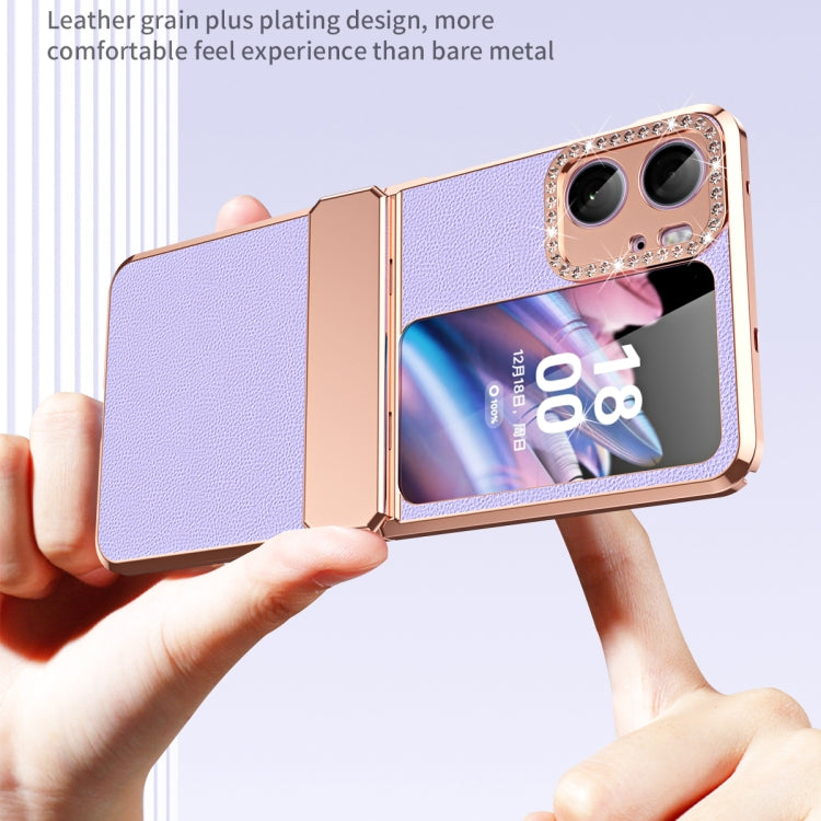 For OPPO Find N2 Flip Plated Plain Leather Folding Phone Case with Hinge(Purple)