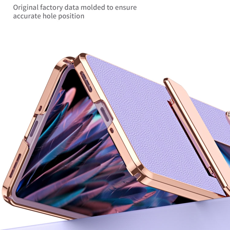 For OPPO Find N2 Flip Plated Plain Leather Folding Phone Case with Hinge(Purple)