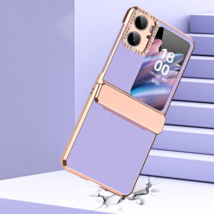 For OPPO Find N2 Flip Plated Plain Leather Folding Phone Case with Hinge(Purple)
