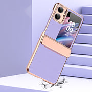 For OPPO Find N2 Flip Plated Plain Leather Folding Phone Case with Hinge(White)