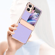 For OPPO Find N2 Flip Plated Plain Leather Folding Phone Case with Hinge(Purple)