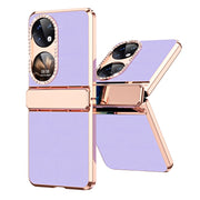 For Huawei P50 Pocket Plated Plain Leather Folding Phone Case with Hinge(Purple)