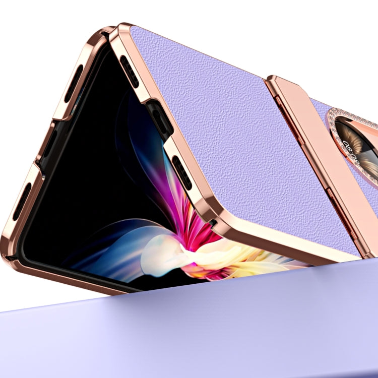 For Huawei P50 Pocket Plated Plain Leather Folding Phone Case with Hinge(Purple)