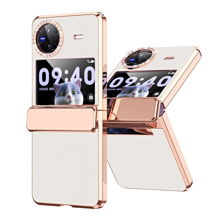 For vivo X Flip Plated Plain Leather Folding Phone Case with Hinge(White)