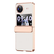 For vivo X Flip Plated Plain Leather Folding Phone Case with Hinge(White)