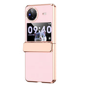 For vivo X Flip Plated Plain Leather Folding Phone Case with Hinge(Pink)