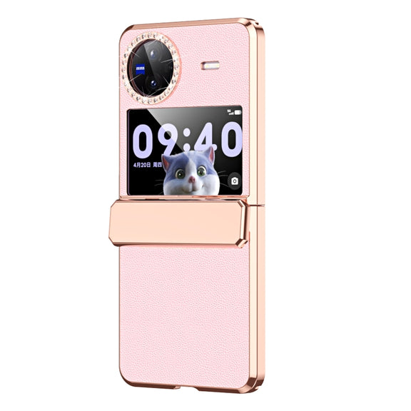 For vivo X Flip Plated Plain Leather Folding Phone Case with Hinge(Pink)
