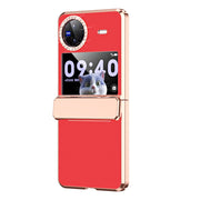 For vivo X Flip Plated Plain Leather Folding Phone Case with Hinge(Red)