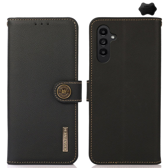 For Samsung Galaxy S24+ KHAZNEH Custer Genuine Leather RFID Phone Case(Black)