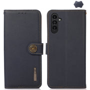 For Samsung Galaxy S24 KHAZNEH Custer Genuine Leather RFID Phone Case(Blue)