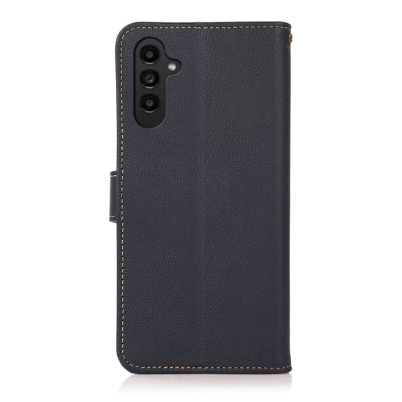 For Samsung Galaxy S24 KHAZNEH Custer Genuine Leather RFID Phone Case(Blue)