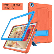For Huawei MatePad T 10s / T10 Contrast Color Robot B3 Silicone Hybrid PC Tablet Case with Holder(Orange Blue)