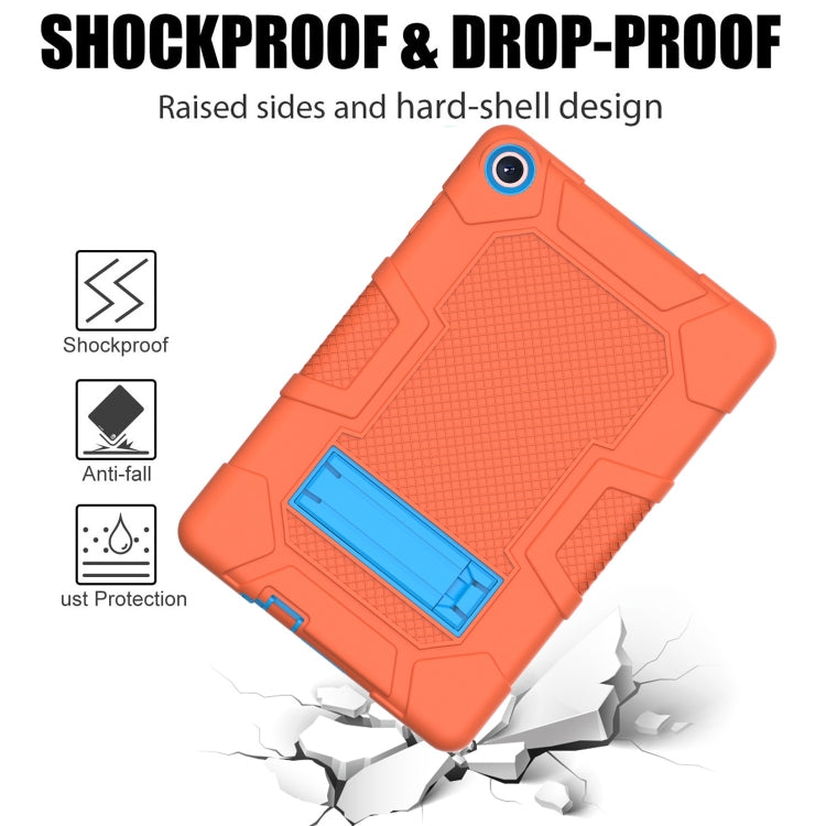 For Huawei MatePad T 10s / T10 Contrast Color Robot B3 Silicone Hybrid PC Tablet Case with Holder(Orange Blue)