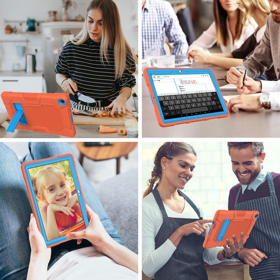 For Huawei MatePad T 10s / T10 Contrast Color Robot B3 Silicone Hybrid PC Tablet Case with Holder(Orange Blue)