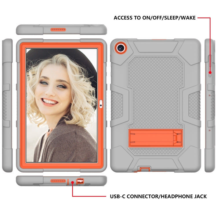 For Huawei MatePad T 10s / T10 Contrast Color Robot B3 Silicone Hybrid PC Tablet Case with Holder(Grey Orange)